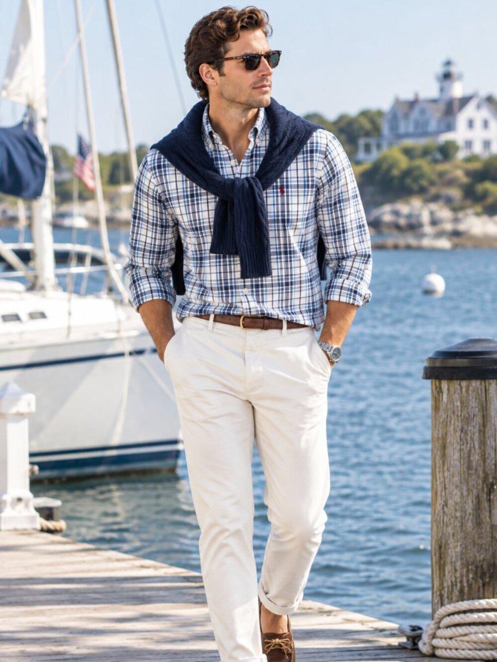 U.S. POLO ASSN. Blue Navy & White Plaid Shirt 3XL TALL Coastal Preppy Office NEW